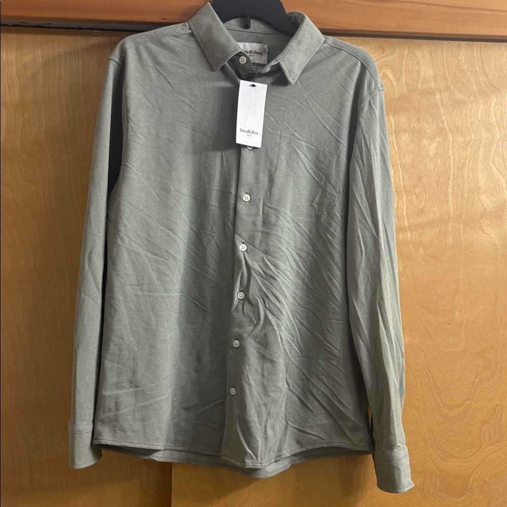 NWT Goodfellow & Co Olive Light Green Long Sleeve Polo Button Down Shirt Men’s M
